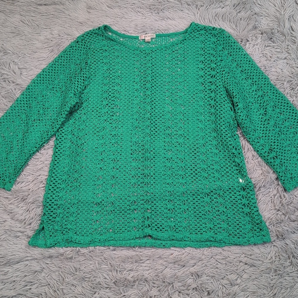 Erin London Shirt Womens S Green Blouse Casual Preppy Top Lightweight Sheer
